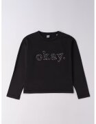 IDO Bluza din amestec de bumbac cu text decorat cu strasuri - Negru