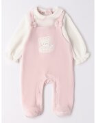 IDO Salopeta 2 in1 cu botosei - Alb fildes/Roz pastel