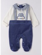 IDO Salopeta cu model 2 in1 si aspect texturat de catifea - Alb fildes/Albastru