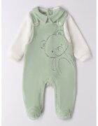 IDO Salopeta cu model 2 in1 si aspect texturat de catifea - Alb/Verde pal