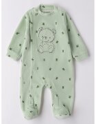 IDO Salopeta din amestec de bumbac cu model urs - Verde pal/Verde feriga