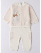 IDO Set de bluza pufoasa de trening si pantaloni - 2 piese - Alb fildes/Maro deschis