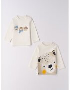 IDO Set de bluze cu imprimeu - 2 pachete - Alb fildes/Albastru lavanda/Maro deschis