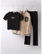 IDO Set de tricou - jacheta si pantaloni - 3 piese - Negru/Bej