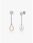 INDIRA Cercei drop din argint decorati cu perle si zirconia - Alb/Argintiu