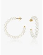 INDIRA Cercei placati cu aur de 14K decorati cu perle Golden Pearl Hoops 2 Microns - Alb/Auriu