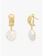 INDIRA Cercei placati cu aur de 14K - decorati cu perle si zirconia - Alb/Auriu