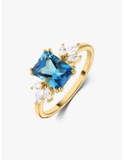INDIRA Inel placat cu aur de 14K decorat cu topaz si zirconia - Auriu/Albastru/Argintiu