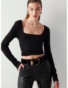 Ipekyol Bluza crop cu decolteu patrat - Negru