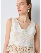 Ipekyol Bluza crop din dantela crosetata - Alb/Maro nisip