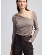Ipekyol Bluza cu decolteu asimetric - Maro taupe deschis
