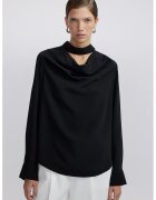 Ipekyol Bluza cu decolteu drapat - Negru