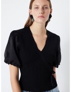 Ipekyol Bluza cu decolteu in V si maneci bufante - Negru/Negru stins