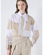Ipekyol Camasa crop lejera cu model colorblock - Alb/Maro nisip