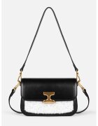 Ipekyol Geanta crossbody din piele ecologica cu garnitura din lana - Alb/Negru