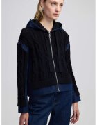 Ipekyol Hanorac tricotat cu garnituri din denim - Negru/Albastru inchis