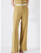 Ipekyol Pantaloni de in cu croiala ampla si banda cu monograma in talie - Verde masliniu