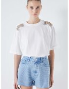 Ipekyol Pantaloni scurti de denim cu aplicatii de strasuri - Albastru deschis/Argintiu