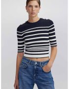 Ipekyol Pulover crop cu nasturi decorativi si dungi - Alb/Albastru ultramarin