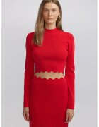 Ipekyol Pulover crop cu terminatie valurita - Coral