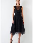 Ipekyol Rochie midi cu insertii din tul - Negru