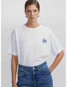 Ipekyol Tricou cu decolteu la baza gatului si imprimeu text - Alb/Albastru