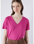 Ipekyol Tricou cu model uni si decolteu in V - Roz zmeuriu