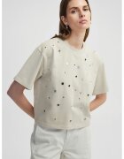 Ipekyol Tricou din bumbac cu aplicatii metalice - Maro taupe deschis/Argintiu