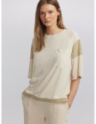 Ipekyol Tricou lejer cu decolteu la baza gatului - Alb fildes/Maro nisip