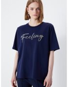 Ipekyol Tricou lejer cu imprimeu text - Bleumarin