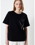 Ipekyol Tricou supradimensionat cu decolteu la baza gatului - Negru