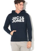 Jack  Jones Hanorac cu imprimeu - logo si buzunar kangaroo - Alb/Bleumarin