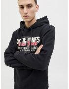 Jack & Jones Hanorac din amestec de bumbac organic cu logo - Alb/Negru/Coral