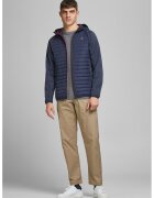 Jack  Jones Jacheta cu gluga - vatelina si aspect matlasat - Alb murdar/Bleumarin