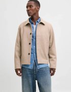 Jack & Jones Palton scurt barbati - JEHARRIS - cu guler inalt si 2 buzunare oblice - Maro deschis