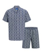 Jack  Jones Set de camasa polo si pantaloni scurti cu model - 2 piese - Albastru inchis/Alb murdar