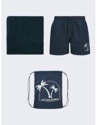 Jack  Jones Set de pantaloni scurti de baie - prosop de plaja si rucsac - 3 piese - Alb optic/Bleumarin