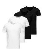 Jack  Jones Set de tricouri cu decolteu in V Basic - 4 piese - Alb/Negru