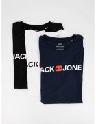 Jack  Jones Set de tricouri cu decolteu la baza gatului - 3 piese - Alb/Bleumarin