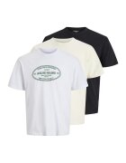 Jack  Jones Set de tricouri cu decolteu la baza gatului si imprimeu logo - 3 piese - Negru/Alb optic/Crem