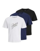 Jack  Jones Set de tricouri cu decolteu la baza gatului si logo - 3 piese - Alb/Negru/Bleumarin