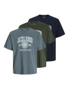 Jack & Jones Set de tricouri cu logo - 3 pise - Kaki pal/Albastru