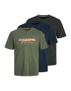 Jack & Jones Set de tricouri de bumbac cu decolteu la baza gatului - 3 piese - Verde/Bleumarin