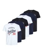 Jack  Jones Set de tricouri din bumbac cu logo vintage JJETHAN - 6 piese - Alb/Negru/Bleumarin