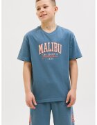 Jack  Jones Tricou cu decolteu la baza gatului - imprimeu text si logo - Albastru prafuit