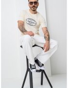 Jack & Jones Tricou cu imprimeu frontal si decolteu la baza gatului York - Crem/Bleumarin