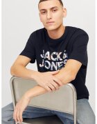 Jack  Jones Tricou cu imprimeu logo Essentials - Alb/Albastru ultramarin/Piersica
