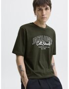 Jack & Jones Tricou de bumbac cu imprimeu si decolteu la baza gatului - Kaki inchis