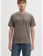 Jack & Jones Tricou de bumbac cu imprimeu si decolteu la baza gatului - Maro taupe