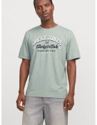Jack  Jones Tricou de bumbac organic cu imprimeu logo - Alb/Verde pal/Bleumarin